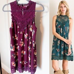 Boho Floral Lace/Crochet Neck Dress